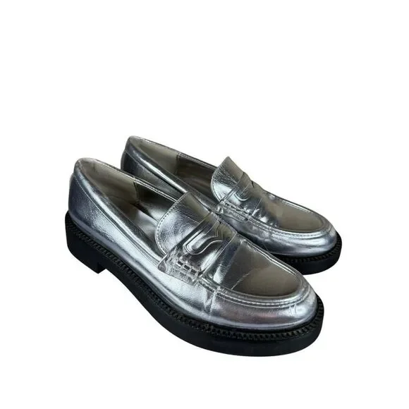 Zara Silver Metallic Loafers Platform Chunky Sole Faux Leather Shoes 37 6.5 - Picture 6 of 8